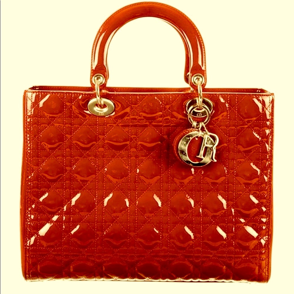 CHRISTIAN DIOR Dark RED / light Burgundy patten leather Cannag Bag